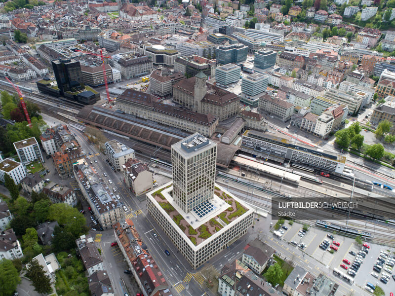 Luftaufnahme Stadt Sankt Gallen mit Bahnhof Luftbild